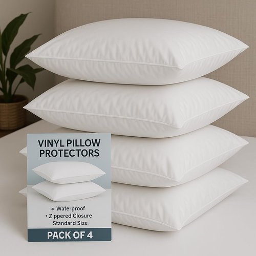 Deluxe Zippered Vinyl Pillow Covers - Waterproof Protection for Standard 20"x29" Pillows | Ideal for Home & Hotel Use