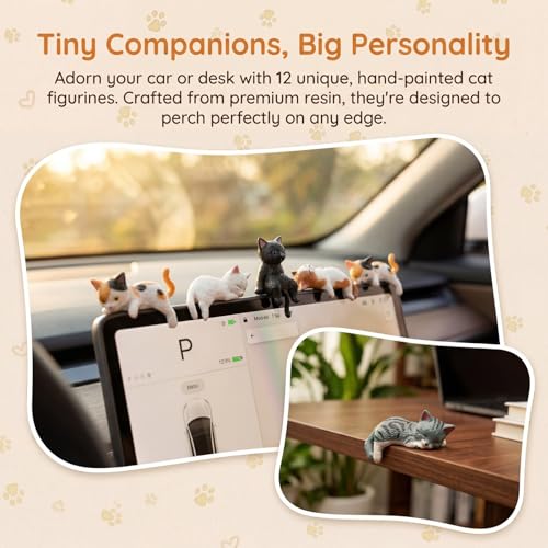 12-Piece Mini Cat Figurines - Cute Resin Desk & Monitor Decor