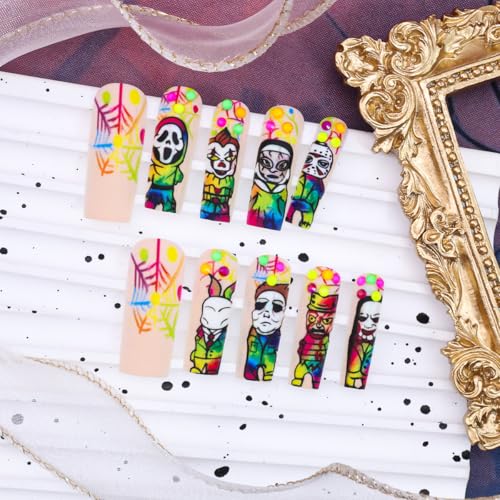 Halloween Long Square Press on Nails - Spooky Rhinestone Fake Nails Kit