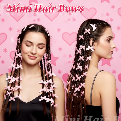 20 PCS Mini Pink Hair Bows, Satin Bow Hair Clips with Storage Box