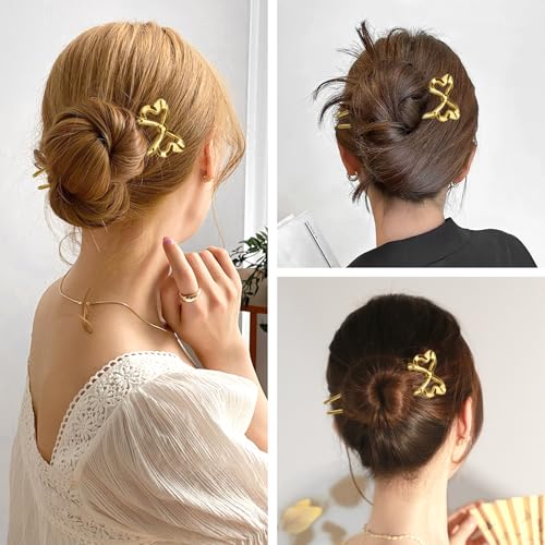 Yitexin 3-Piece Gold Metal French Hair Pins - U-Shaped Hair Forks for Buns