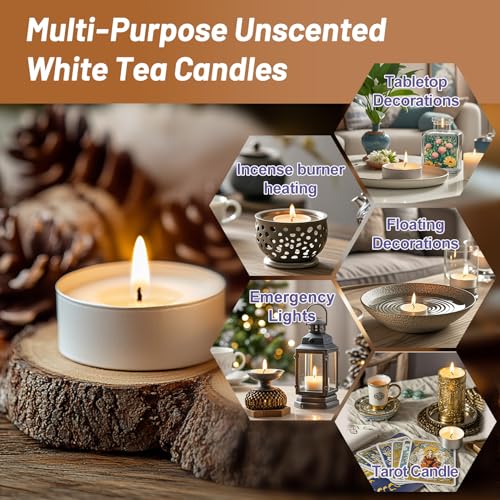 RAINFLOW White Unscented Tea Light Candles - 25 Mini Votive Tealights
