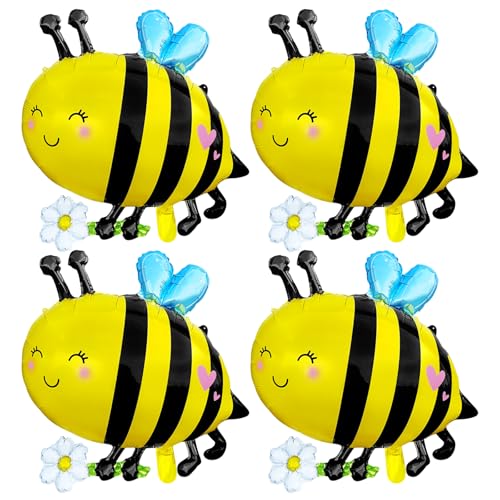 Bee Balloons Set - 4pcs Foil Daisy Honeybee Balloons for Parties