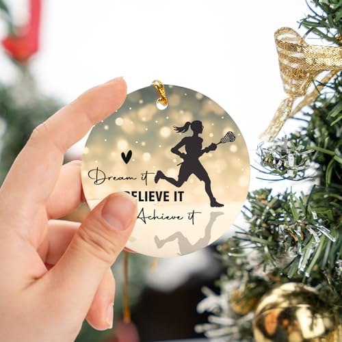 Girls Lacrosse Ornament for Christmas Tree - Cor2 Ceramic 3-Inch Holiday Decoration
