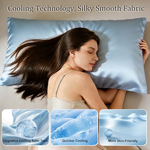 Bcareself Cooling Pillowcase Set, Standard 20x26, Hazy Blue, Breathable Silk
