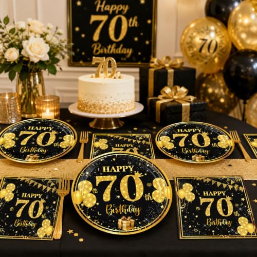70th Birthday Party Supplies Set - 7-inch Plates, Napkins & Forks, 20 Pack