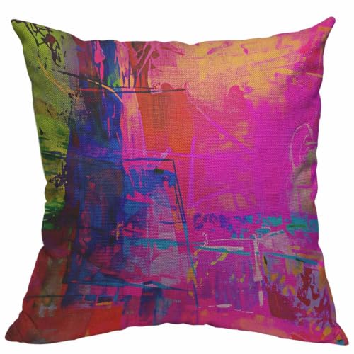 HOSNYE 18x18 Inch Bright Fuchsia Abstract Throw Pillow Cover - Pack of 1