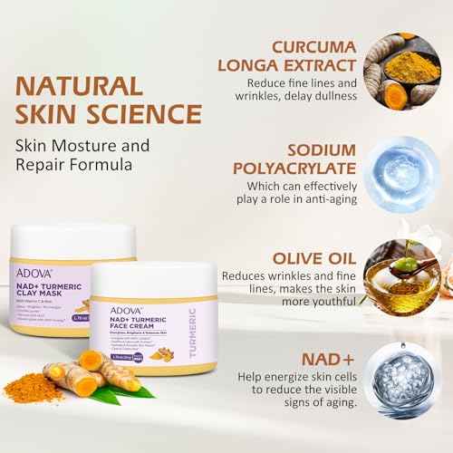 ADOVA Turmeric Skin Care Set - NAD+ Clay Mask & Moisturizing Face Cream