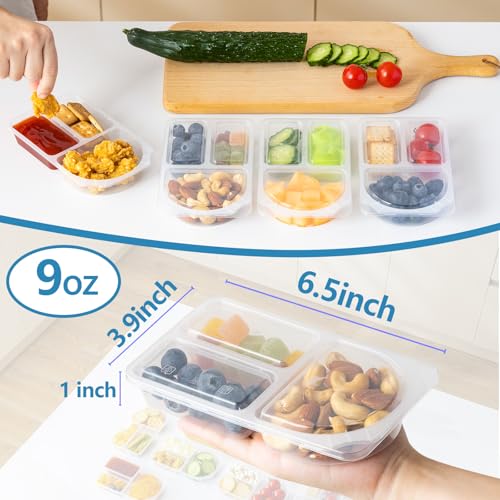 9oz Reusable Snack Containers with Lids – 3 Compartment for Kids