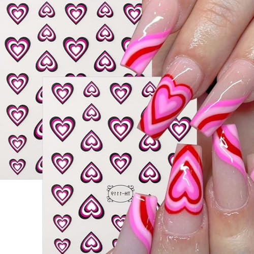 6 Sheets 3D Self-Adhesive Heart Nail Art Stickers Love Decals