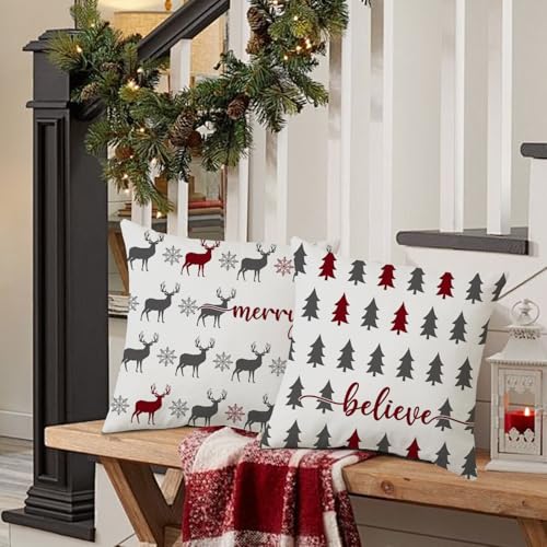 Artmag Christmas Throw Pillow Covers 16x16 Inch, Set of 2 Red Farmhouse