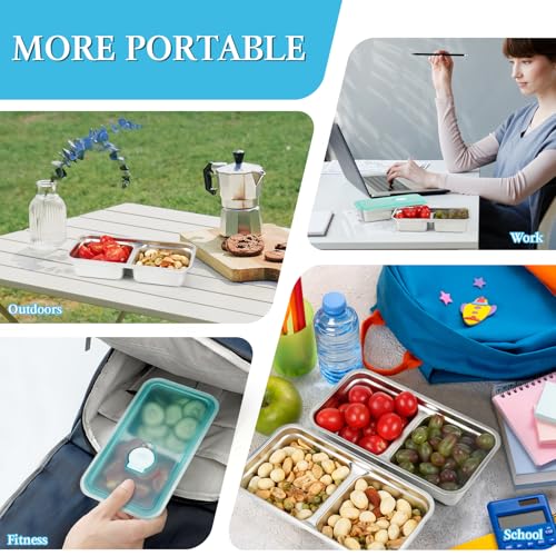 2-Pack Stainless Steel Snack Containers with Lids & Forks - Blue
