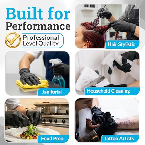 Hand-E Touch Large Black Nitrile Disposable Gloves 50 Count - Powder & Latex-Free, Food & Tattoo Use