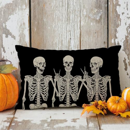 PANDICORN Skeleton Halloween Throw Pillow Cover, 12x20 Inch Farmhouse Decor