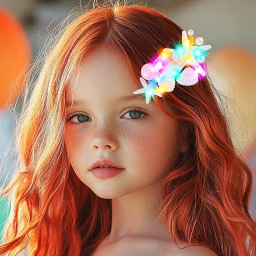 Light Up Starfish Hair Barrettes LED Mermaid Hair Clips