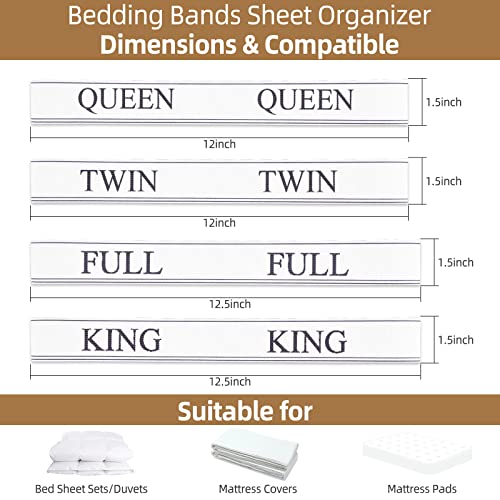 Twin Bed Sheet Organizer Bands 4 Pack - Elastic Linen Closet Storage Keepers
