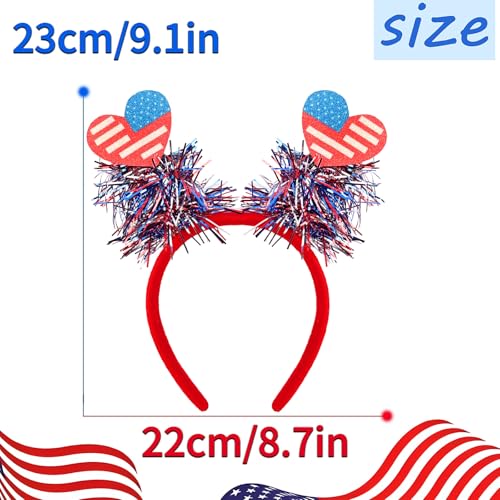 4th of July USA Flag Star Bow Headband with Tinsel Red White Blue