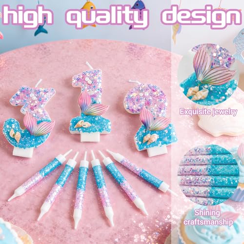 HUIYOULAI Mermaid Number 2 Birthday Candle Set with 6 Tall Candles