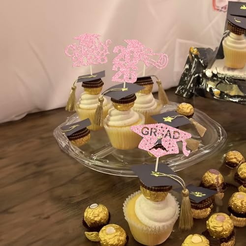 2026 Graduation Cupcake Toppers - 24Pcs Glitter Graduation Picks
