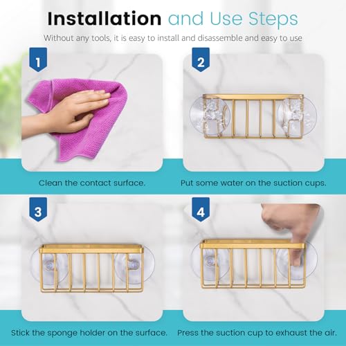HLOOL Gold Kitchen Sink Sponge Holder - Rustproof Organizer