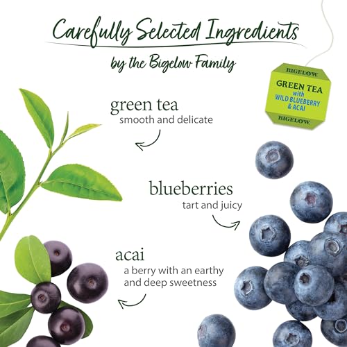 Bigelow Green Tea with Wild Blueberry & Acai - 20 Count Pack of 6, Decaffeinated, Flavored Green Tea Bags