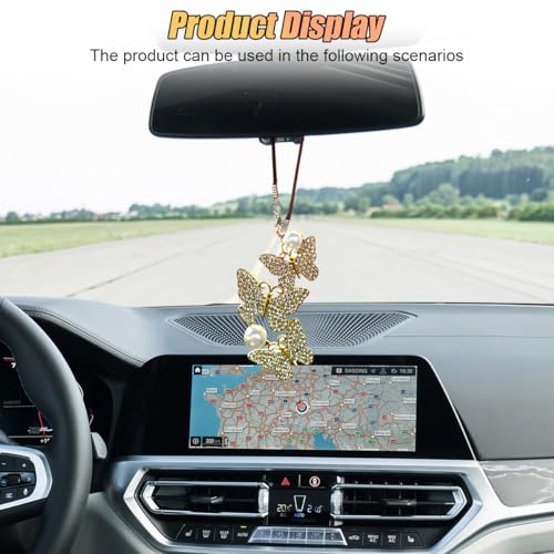 Bling Butterfly Car Rear View Mirror Charm - White Rhinestone Pendant