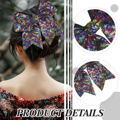 TUUXI 7 Inch Large Glitter Cheering Bows Black Sequin Hair Ties 2Pcs