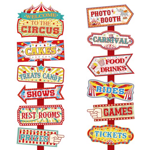 24-Pack Circus Directional Signs for Kids Carnival Party
