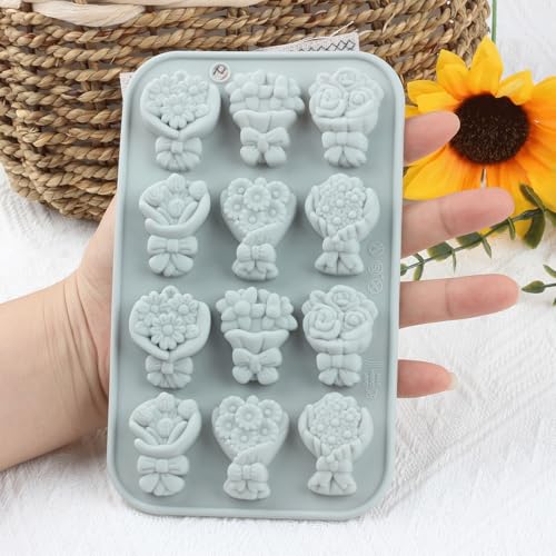 AIBOYA 12-Cavity Flower Bouquet Silicone Candy & Chocolate Mold