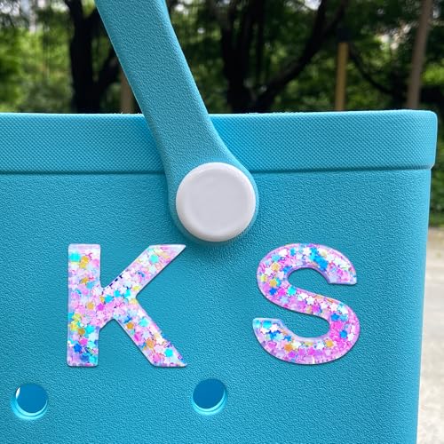 HLUWA Pink Star Sequin Letter Charms for Bogg Bag & Beach Totes