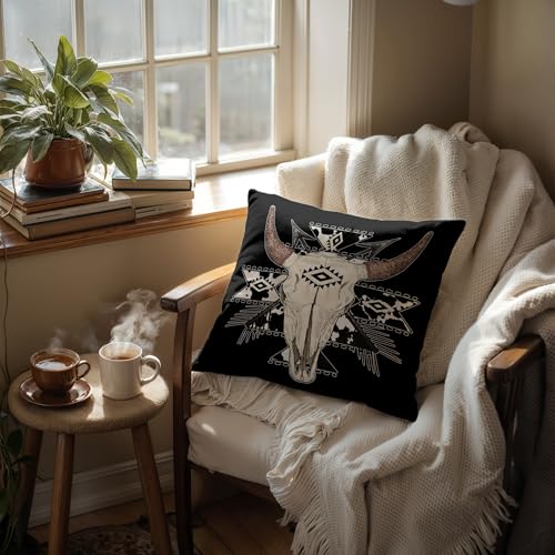 24 Boho Cow Aztec Western Bull Skull Throw Pillow Cover 18x18