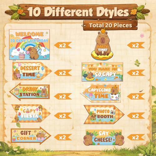 20 Pcs Capybara Birthday Party Directional Signs Decoration