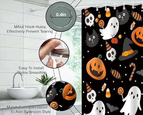Halloween Ghost Shower Curtain, 70x70 Inch Spooky Gothic Fabric Bathroom Decor