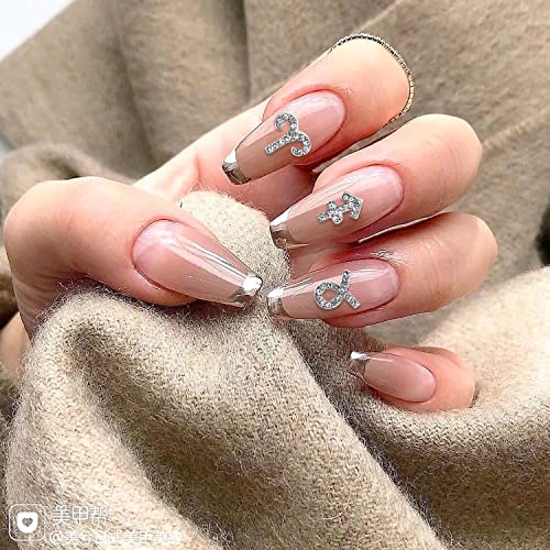 WOKOTO 24pcs Silver Zodiac Signs and Letters 3D Nail Art Charms