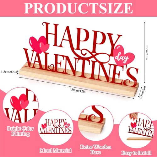 Happy Valentine's Day Metal Sign with Wooden Base - Romantic Decor