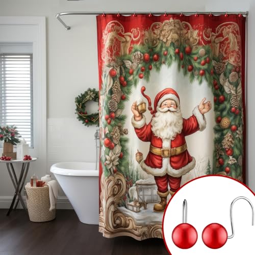 Otoolling 12-Piece Christmas Ball Shower Curtain Hooks - Red Holiday Decor