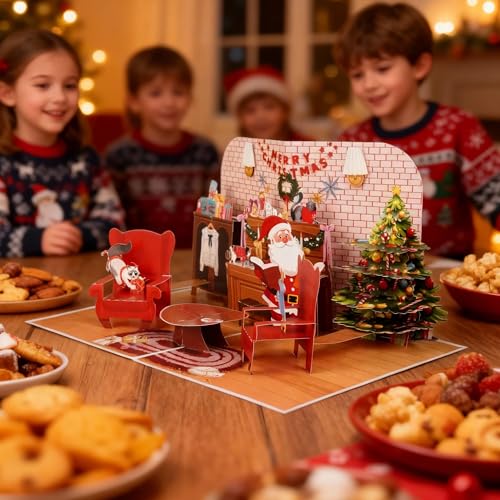 3D Pop-Up Christmas Card with Santa & Tree - Handmade Holiday Card