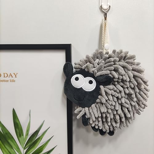 Heikrdo Funny Sheep Hand Towel - Soft Absorbent Hanging Washcloth - Grey