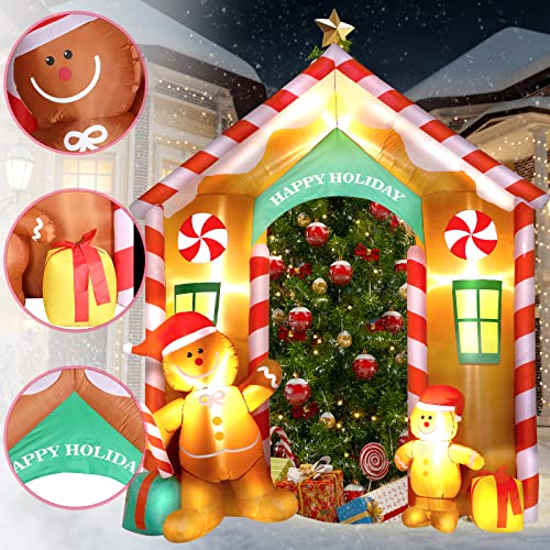 Christmas Inflatable Arch with Gingerbread Man and LED Lights for Outdoor Decor