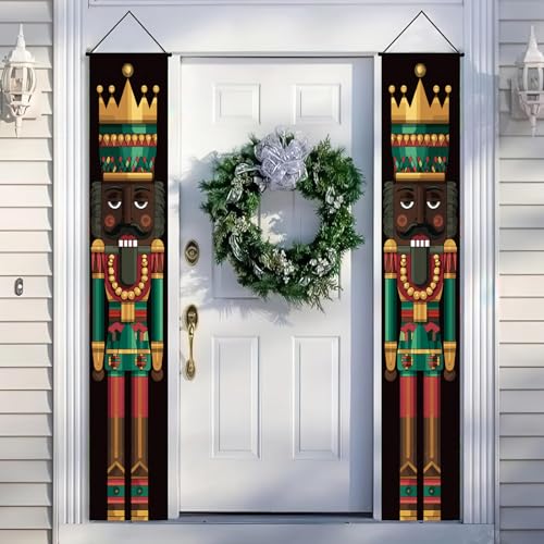 BlissYard Black Nutcracker Christmas Door Banner - 12x71 Inch Holiday Porch Decor