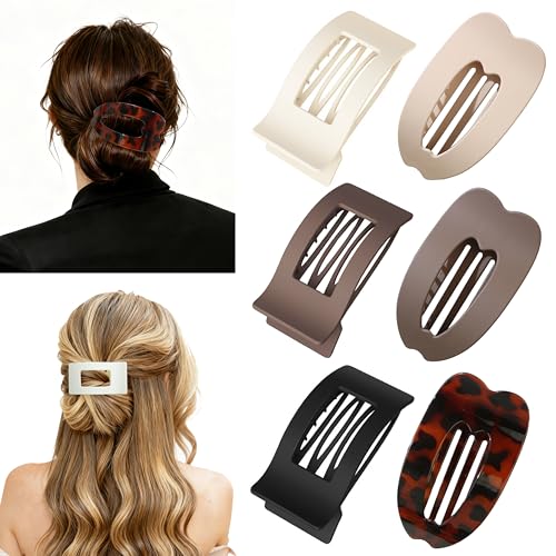 Wnqou 6-Pack Flat Hair Claw Clips for Women Large Strong Hold