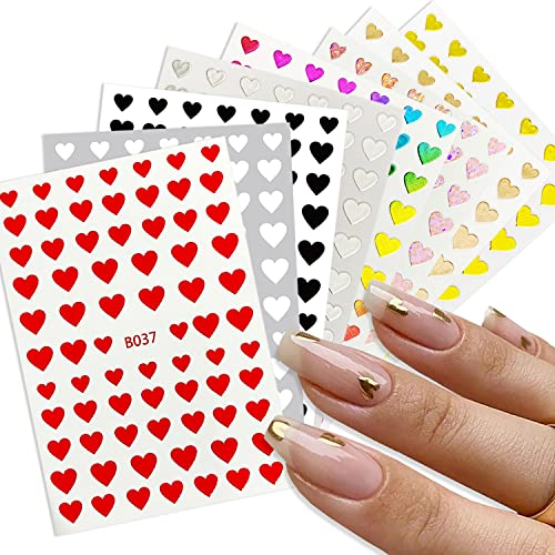 3D Heart Nail Art Stickers 8 Sheets Self-Adhesive Love Decals