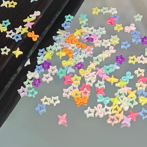 KWOLYKIM 180Pcs Colorful Bow & Star Nail Art Charms 3D Resin Rhinestones
