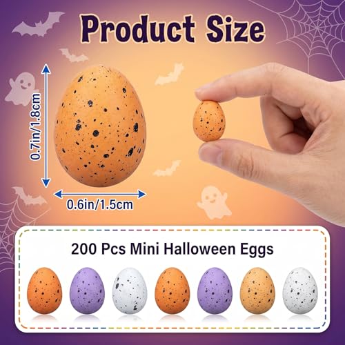 200 Mini Foam Halloween Eggs - Orange, White, Purple Decor