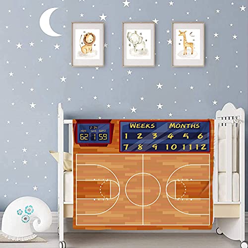 Basketball Milestone Blanket for Baby - Soft Flannel Growth Chart 48x40in