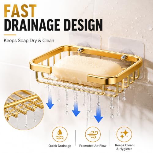 2Pcs Gold Stainless Steel Adhesive Soap Holder for Shower and Kitchen