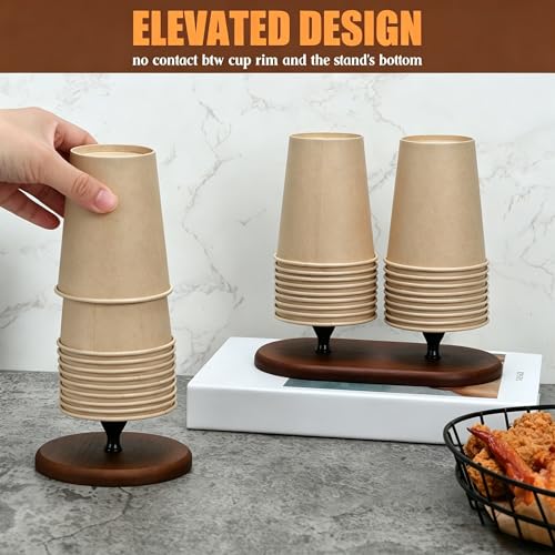 Cup Dispenser and Lid Organizer - Bamboo & Aluminum Storage Holder for 8oz Cups