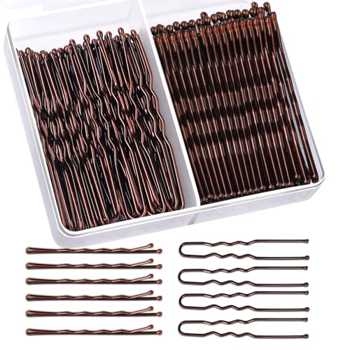 Teenitor 100Pcs Brown Bobby Pins and U-Shaped Hair Pins Set