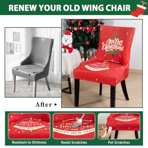 Christmas Wingback Dining Chair Cover 2 Pcs Slipcover Accent Chair Protectors
