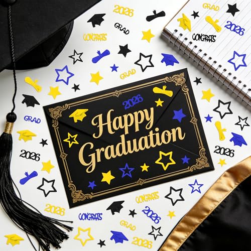 Graduation Confetti 2026 - 2000PCS Blue Gold Black Table Decor